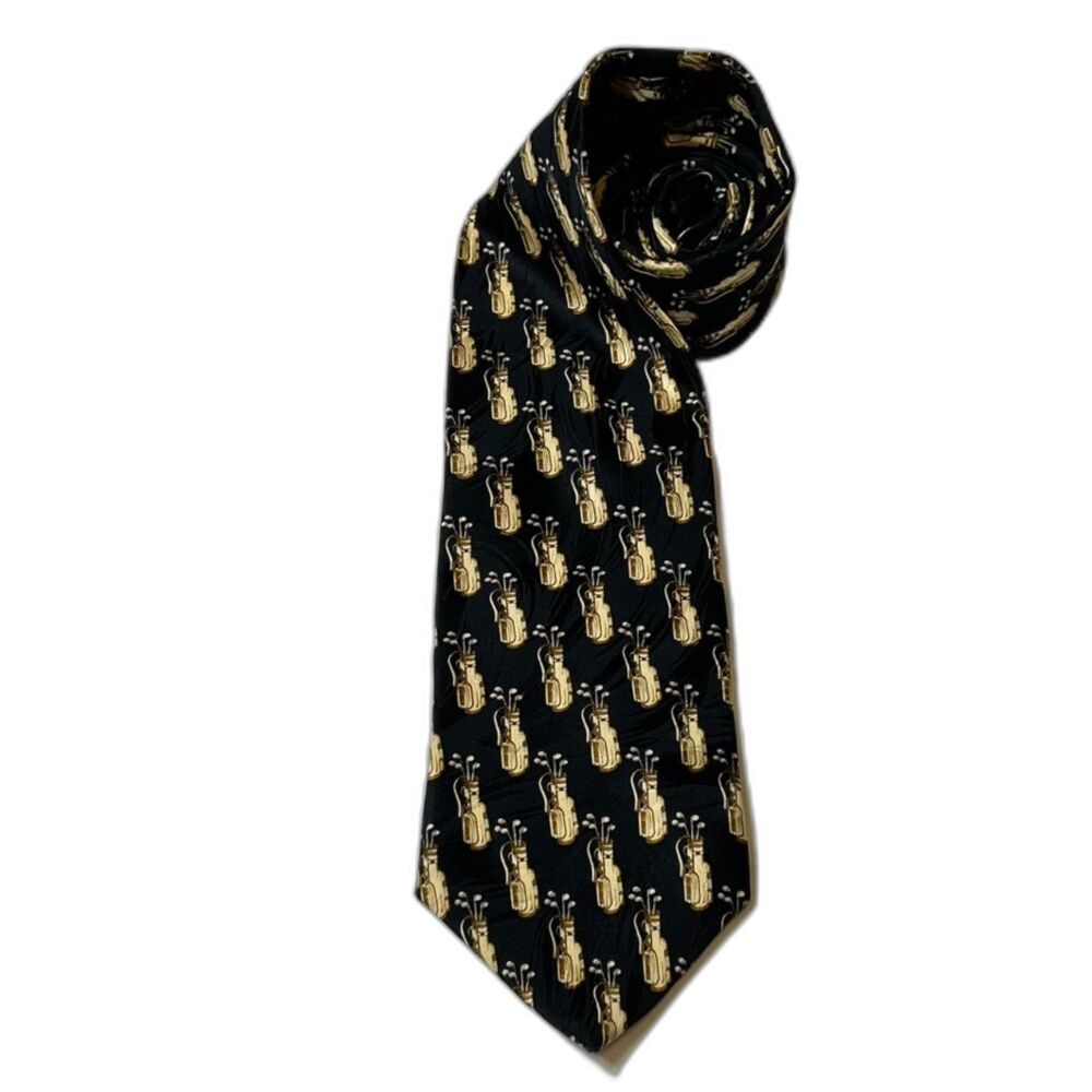 Vintage Giorgio Men's Black Gold  Golf Bag Print 100% Silk Tie